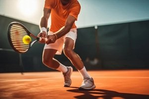 male tennis player aiming to hit tennis ball in hardcourt tennis competition