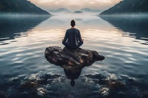 person meditating amidst chaos