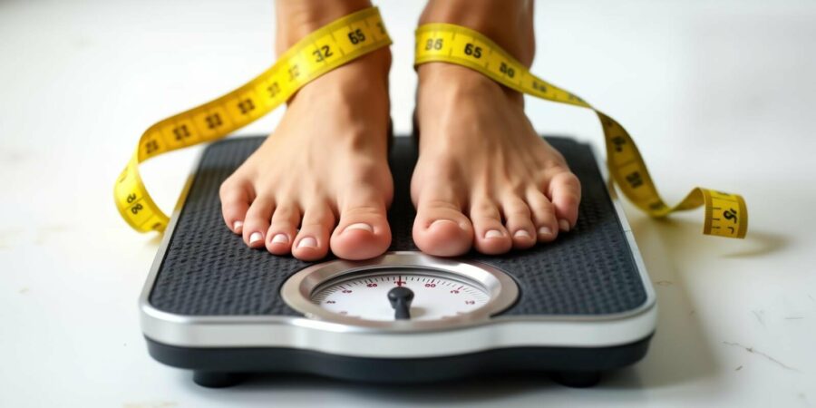 DC woman stands barefoot on weighing scales