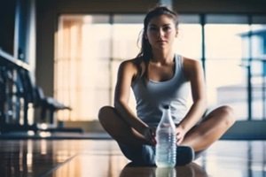 women sitting behind water bottle